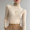 Autumn and Winter Semi-turtleneck Women's Long-sleeved Slim-fit Knitted Sweater Women's Solid-color Striped Bottoming Shirt, Top, Thin Inside