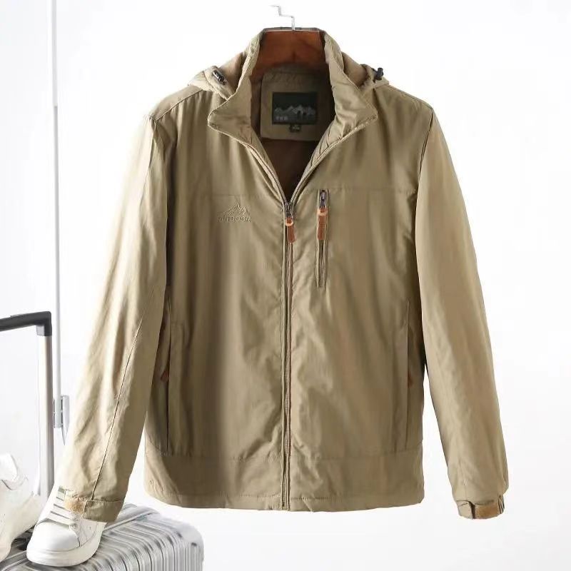 Autumn and Winter Fleece Lined Warm Hooded Jacket Men's Coat Waterproof Jacket Outdoor Hiking Hooded Windbreaker