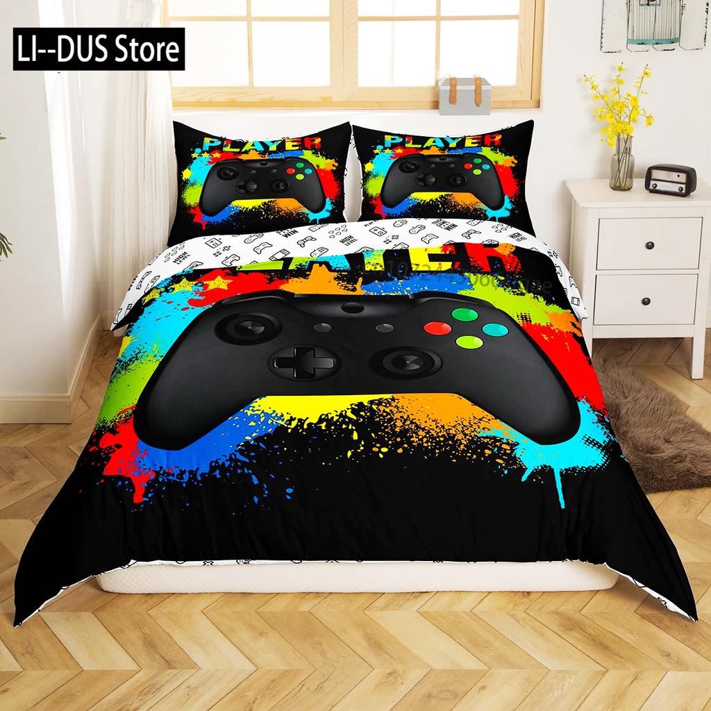 Watercolor Cartoon Basketball Print Bedding Set Duvet Cover for Kid Teen Boys Sports Quilt Cover with 2 PillowcasesFull Size