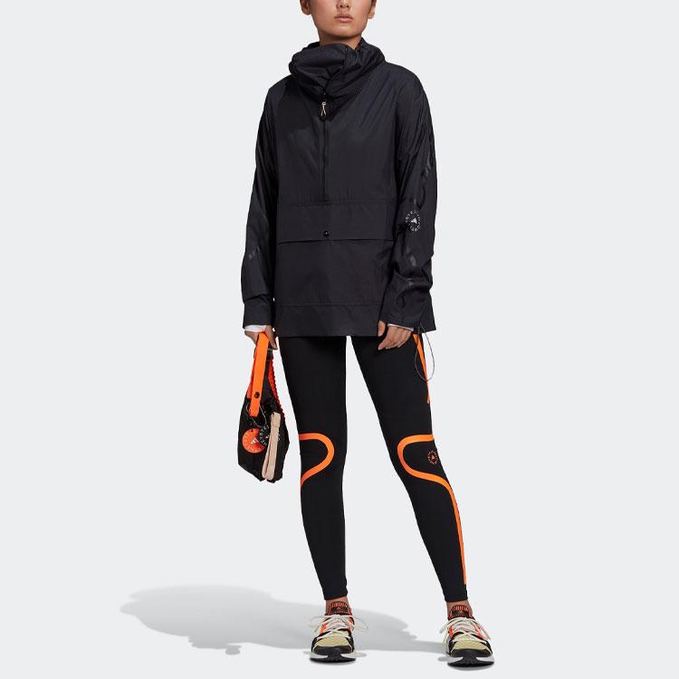 Adidas X Stella McCartney Collaboration Letter Print Windbreaker Training Jacket Women Jacket Black FU1162
