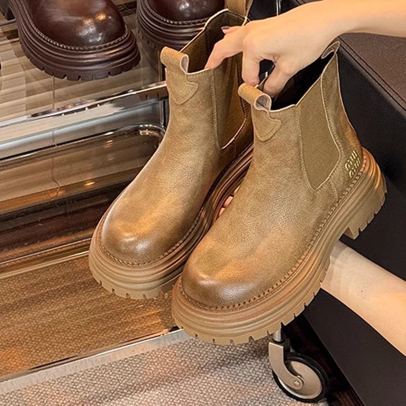 Fashion Trend for Spring and Autumn New Style Retro Shoes High Quality Leather Sleeves Wear-resistant Luxury Boots with Thick Soles