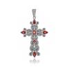 Garnet Cross Pendant: Vintage 925 Sterling Silver Religious Jewelry