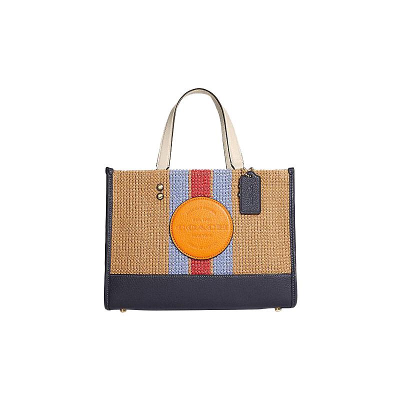 COACH handbag Dempsey 30 straw crossbody with buckle closure Straw and fine pebbled leather Tote bag Tote bag shopping bag tote bag large color синий