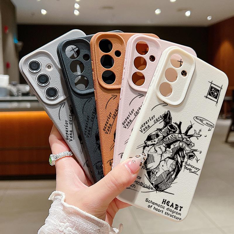 Pentru Samsung S25 Ultra S24 FE S23 S22 A56 A36 A16 A15 A55 Husă Carcasă Model Inimă Subțire Moale TPU Textură Piele Mată Rezistentă la Șocuri Husă Telefon