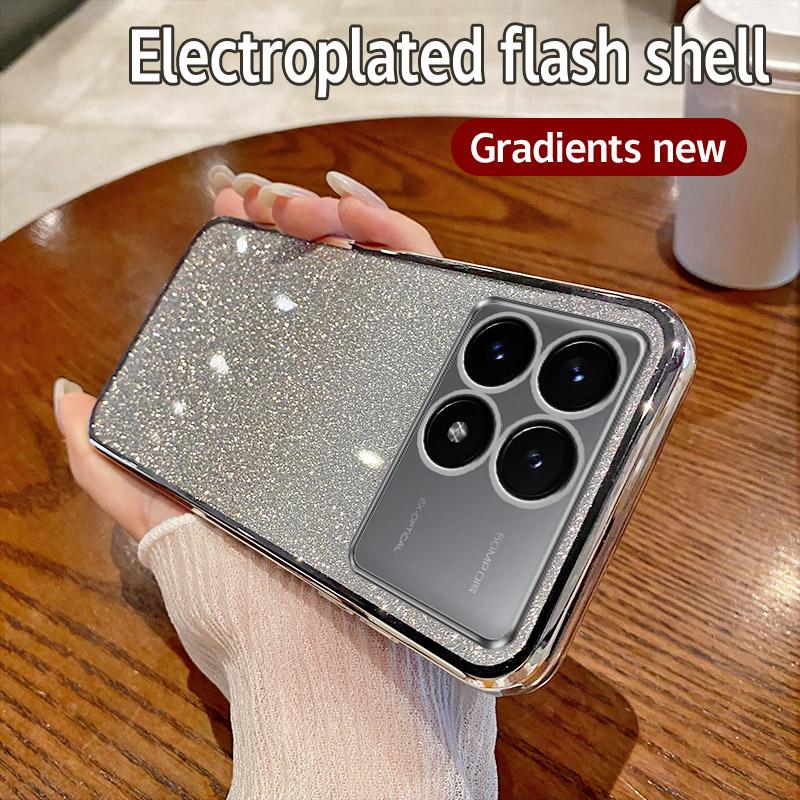 For Xiaomi Poco F6 Pro Case Xiaomi Poco F6Pro Phone Case Shiny Glitter Plating Silicone Camera Lens Soft Back Cover