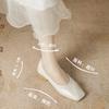 Shallow mouth square head thick heel grandma shoes women's summer and autumn new temperament soft leather folds gentle flat shoes women