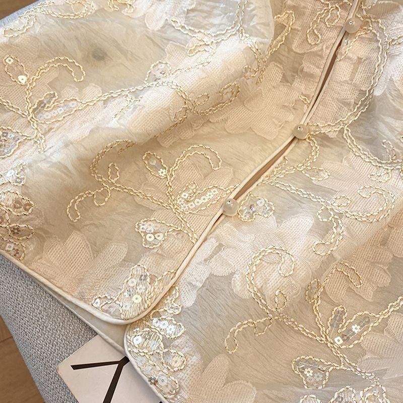 Vest women's  summer new embroidered organza stacked shirt mesh thin vest