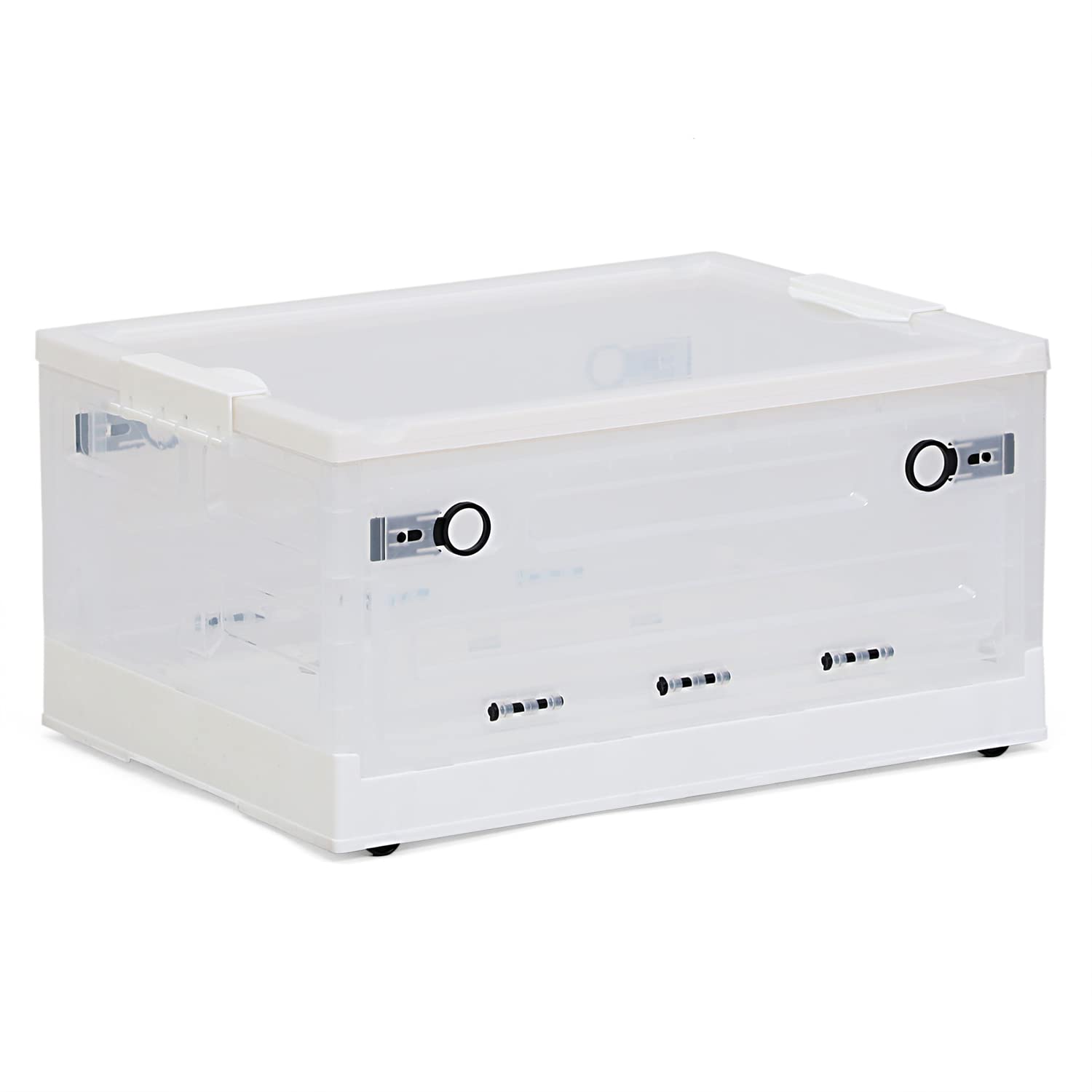 

Astro Container Box, Clear, Foldable, Stackable Storage Box, Side Access, Lid, Casters, Plastic, 730-52