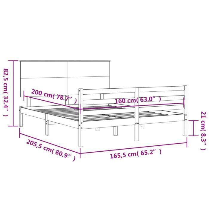 VidaXL Cadre de lit avec tête de lit 160x200 cm bois massif 3195231