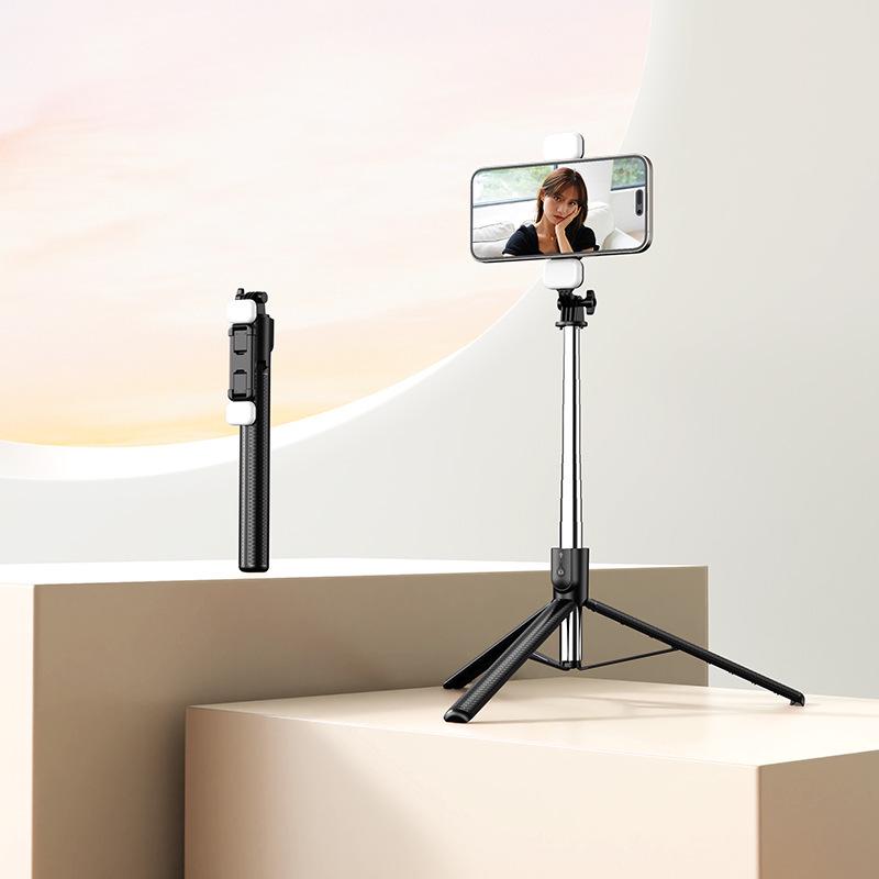 1,7 m ausziehbarer Selfie-Stick mit Stabilisator, Bluetooth-Fernbedienung, Fülllicht & Stativ