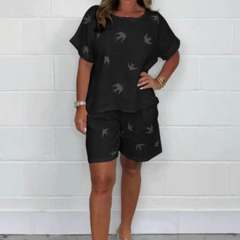 DICFY Women's Fashion Casual Summer Spring  Short Sleeve O-Neck Pants Suits
