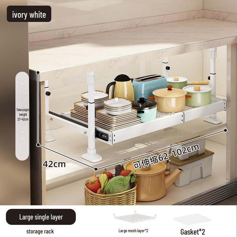 Under-Sink Kitchen Cabinet Storage Rack with Drawer and Tiered Basket