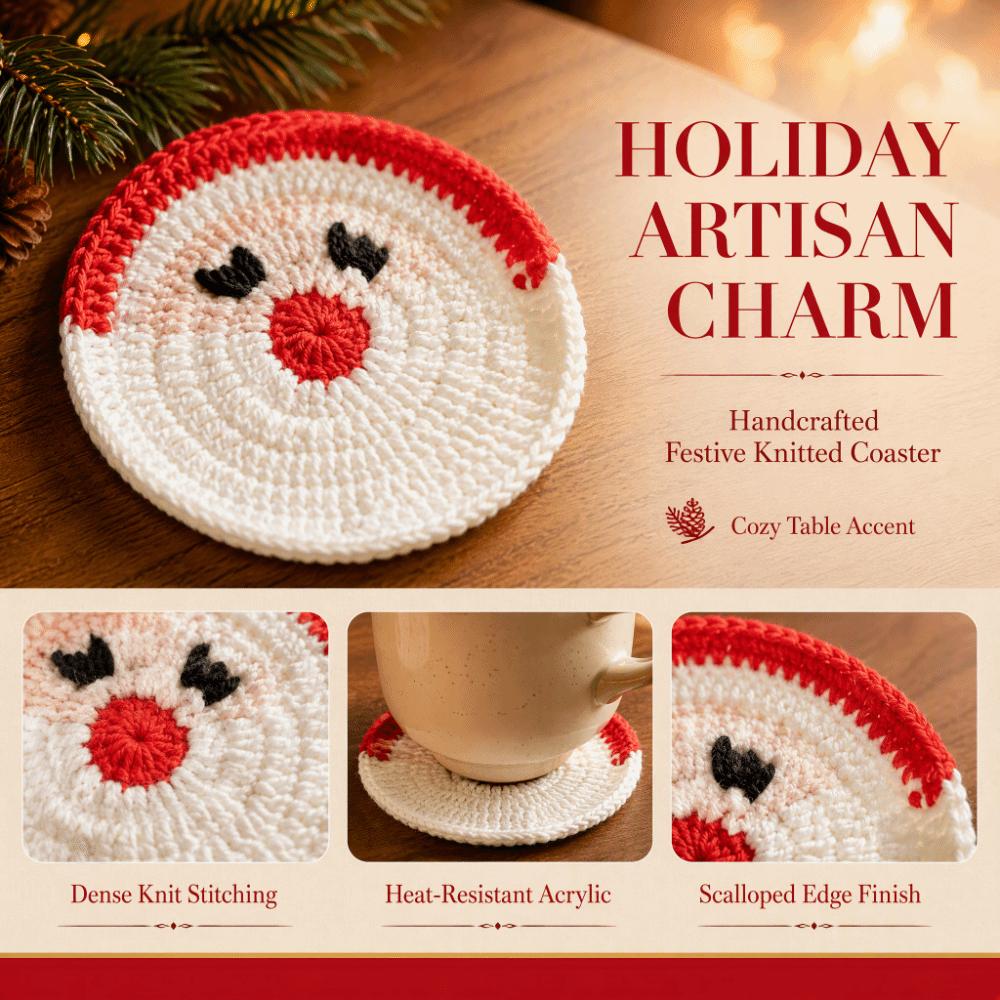 Handmade Non Slip Mat Knitted Table Mat Crochet Christmas Coaster Table Decoration