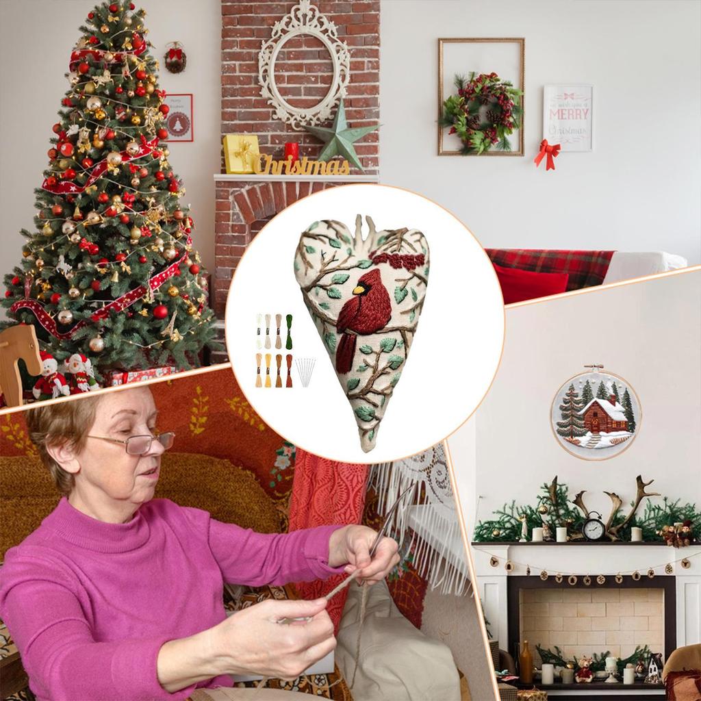 Anfänger Stickset Herzförmiger Weihnachtsanhänger Stickübungssets Komplettset Kunsthandwerk für Senioren Erwachsene Jugendliche