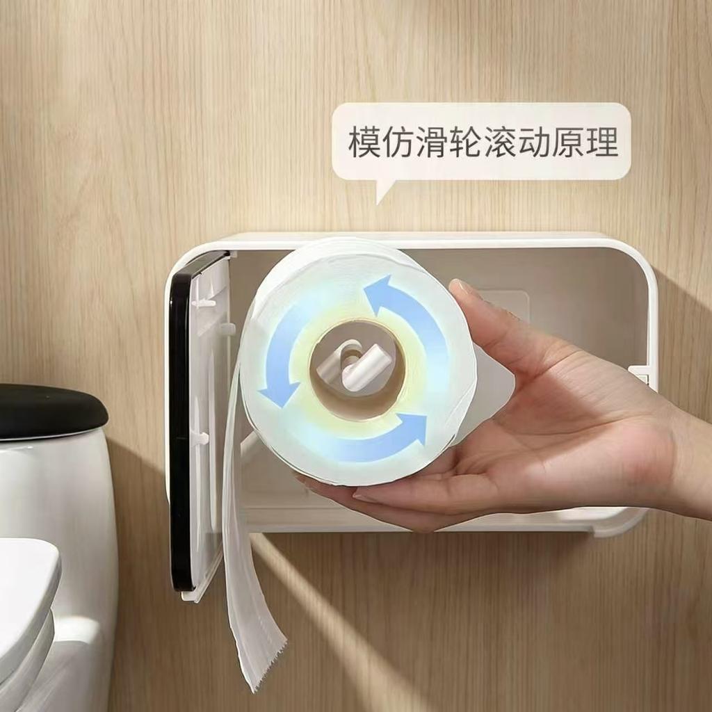 Waterproof toilet tissue box, no-drill installation, with a shaft, creative toilet roll paper dispenser, wall-mounted storage rack