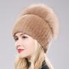 Nuove Donne di Inverno di Lusso Reale Del Coniglio di Rex Cappello di Pelliccia Lavorato a Maglia Del Coniglio di Rex Cappello di Pelliccia Top Naturale Berretto di Pelliccia di Volpe Vera Pelliccia di Volpe berretti Cappello