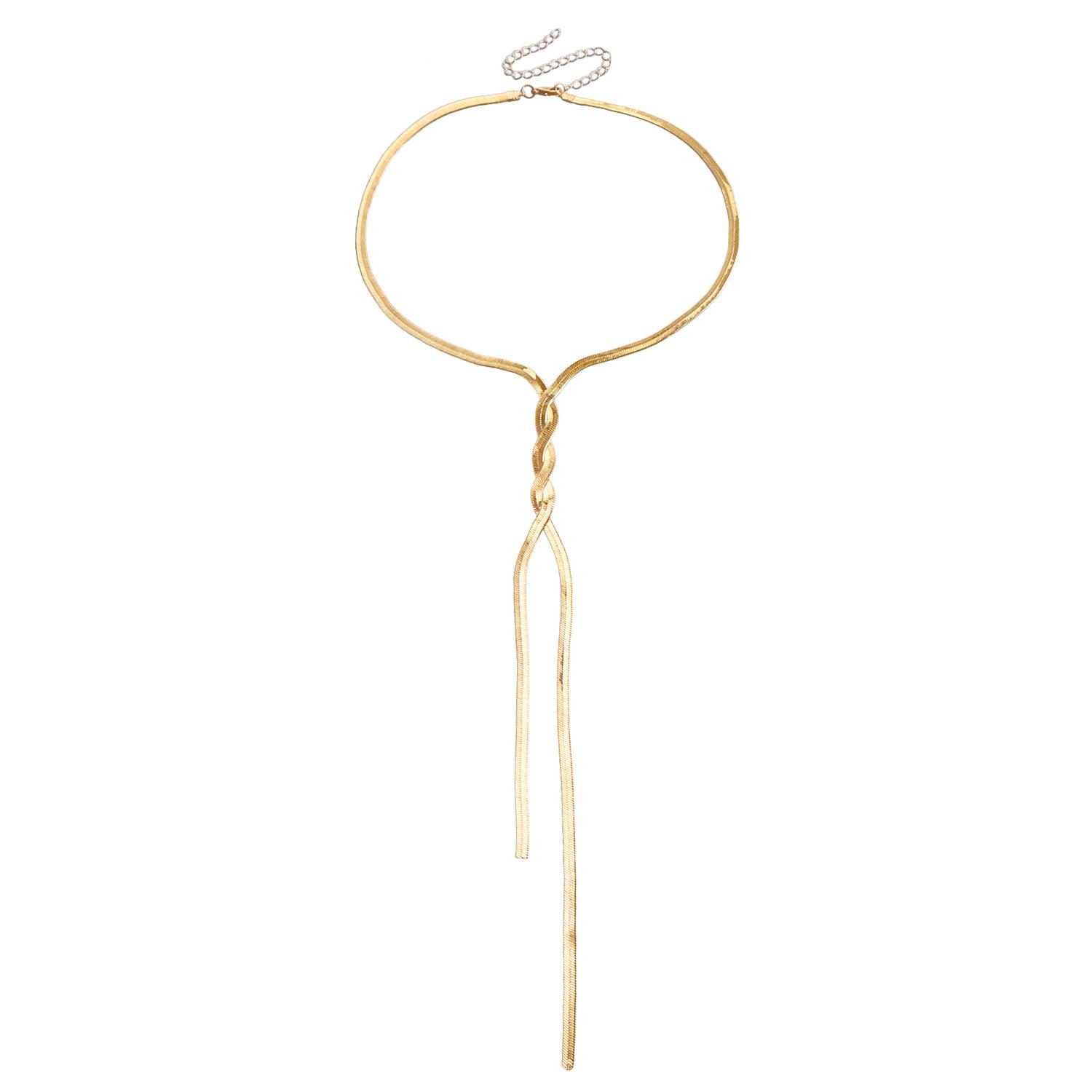 

Simple long snake bone chain neck chain, cold wind design plain chain fringed necklace золотой