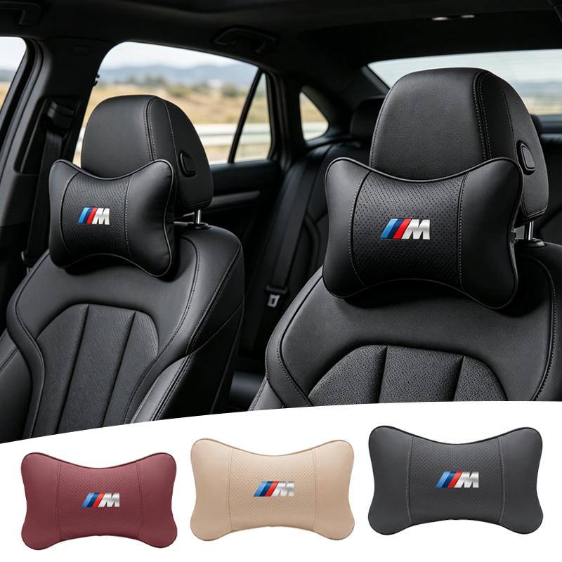 DJSA5 Car Seat Headrest Leather Neck Pillow For BMW Performance F11 G26 E91 F20 E46 E60 E70 E39 E36 Car Interior Accessories Keychain