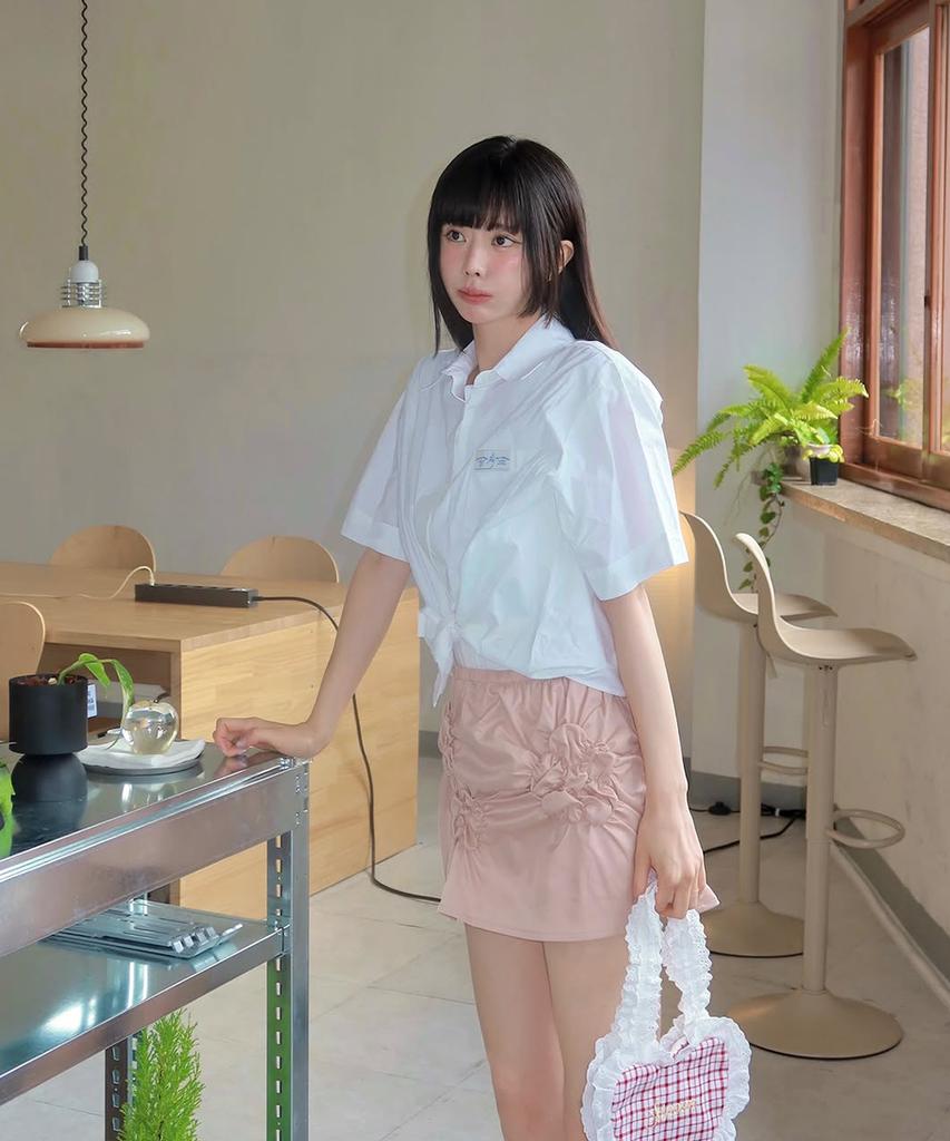 SINOON Flower Scrunch Skirt (Pink)