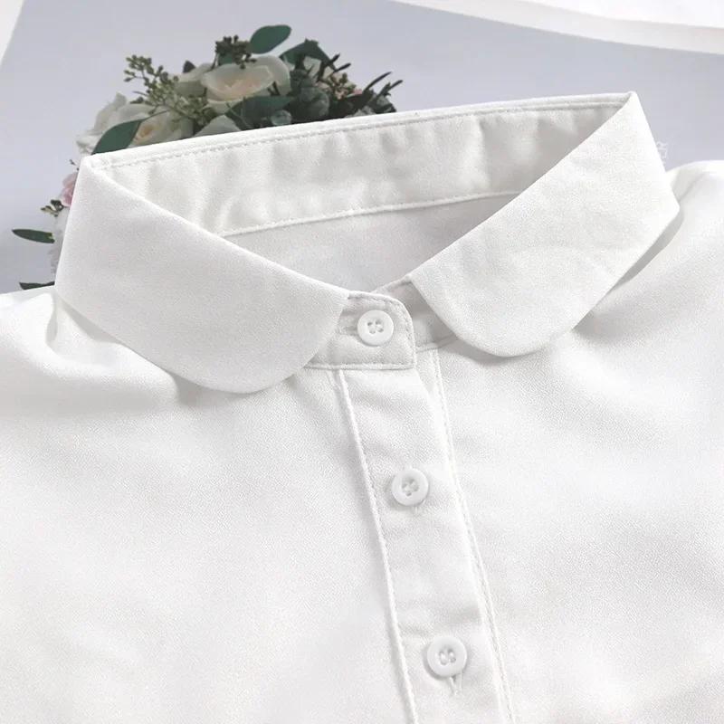 Damen Frühling Herbst Baumwolle Weiß Vertikal Kleiner Umlegekragen Vielseitiges Hemd Pullover Mode Falschkragen Kleidung Accessoires