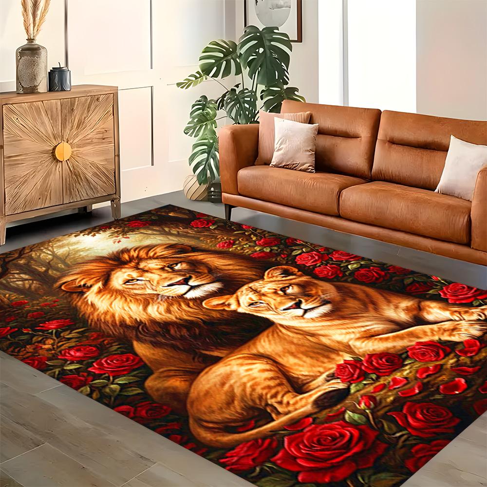 Lion Family In The Forest for Living Room Rug, BedRoom Rug, Study Room Rug, Hallway Decoration, Perfect for Home Decoration or Holiday Gifts