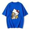 2026 Summer Hello Kitty Cartoon Printed Short Sleeve Pure Cotton Tshirts Womens Family Matching Outfits Versatile Y2k Tops Tee