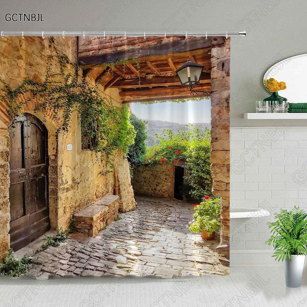 3D European Rural Town Street Landscape Printing Shower Curtain For Bathroom Curtains Waterproof Polyester Home Decor With Hooks