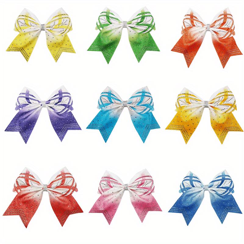 Popular Cheerleader Hair Ties: Rhinestone Swallowtail Bow with Ribbons