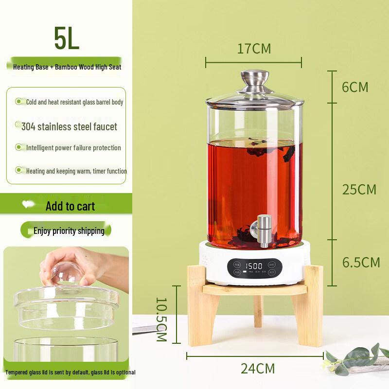 5L Commercial Electric Glass Tea Kettle & Health Pot