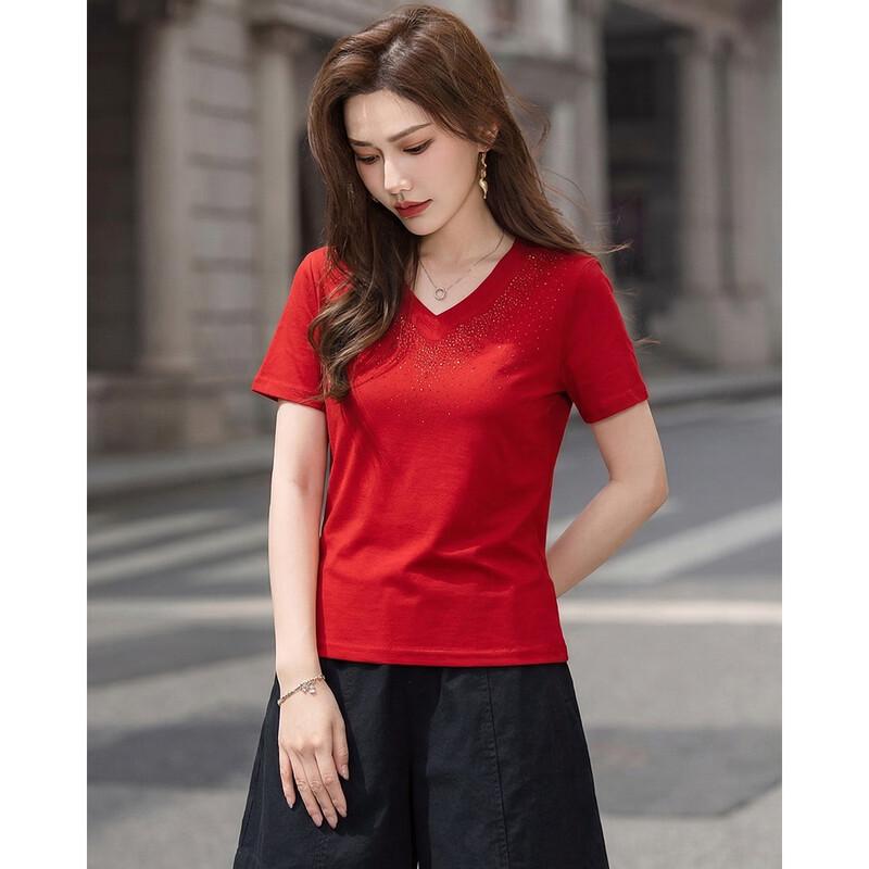 TERRE BLEUE Women s Rhinestone V-Neck T-Shirt M