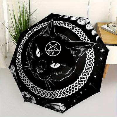 Black Cat Moon Phase Pentagram Wall Art StickerUmbrella, Portable 3-Fold Umbrella for Men & Women,Christmas Gift ES310