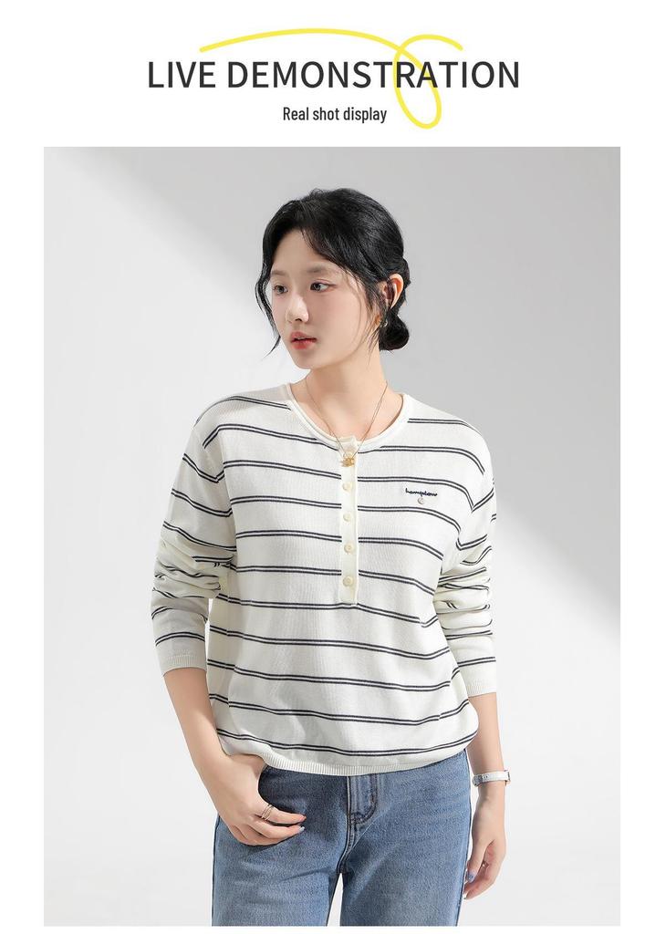 Women's Long Sleeve Merino Wool Striped Base Layer T-shirt, Autumn/Winter Outerwear or Innerwear, Cardigan Top.