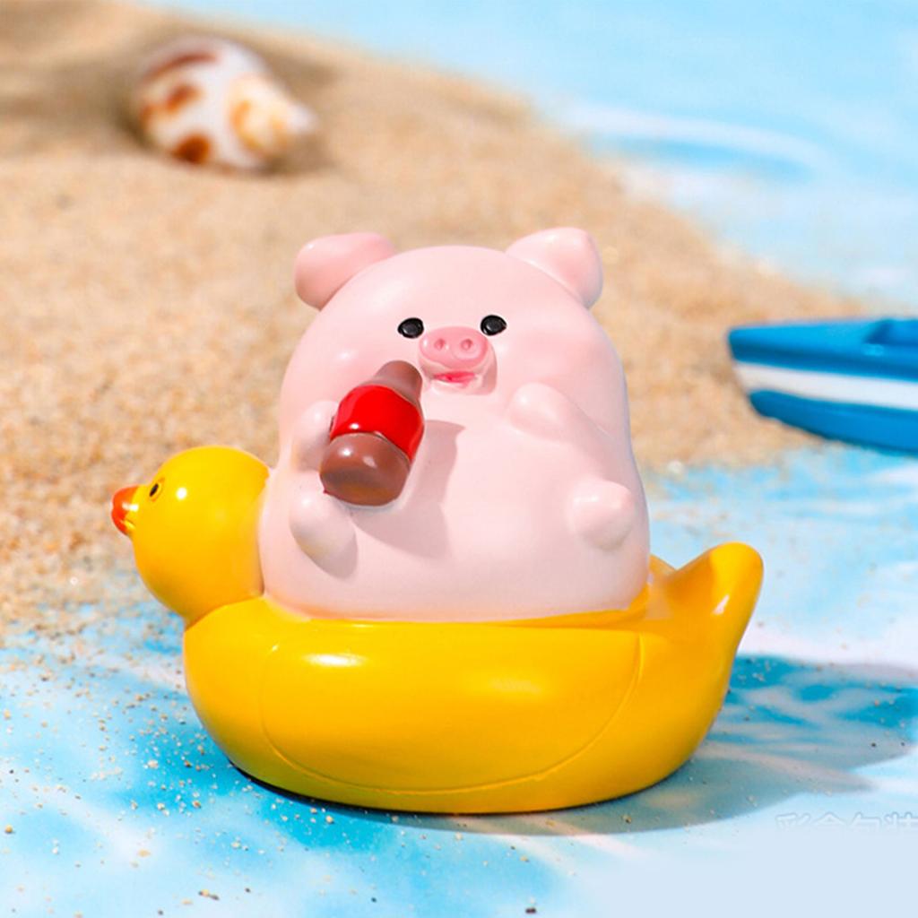 Creative Summer Pig Figurine Beach Themed Desk Decors Resins Animal Miniature Ornament For Home Office Tabletop Shelf