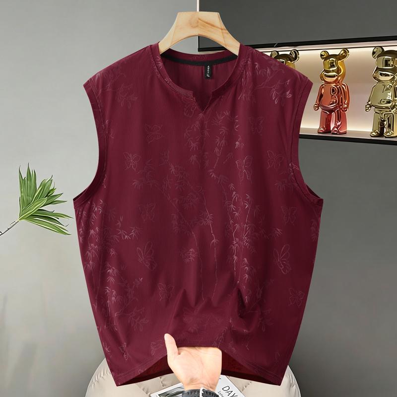

Men s Plus Size Bamboo & Butterfly Print Tank Top, Quick Dry Sleeveless Shirt (4XL-10XL) 10XL(150kg-165kg) червоний