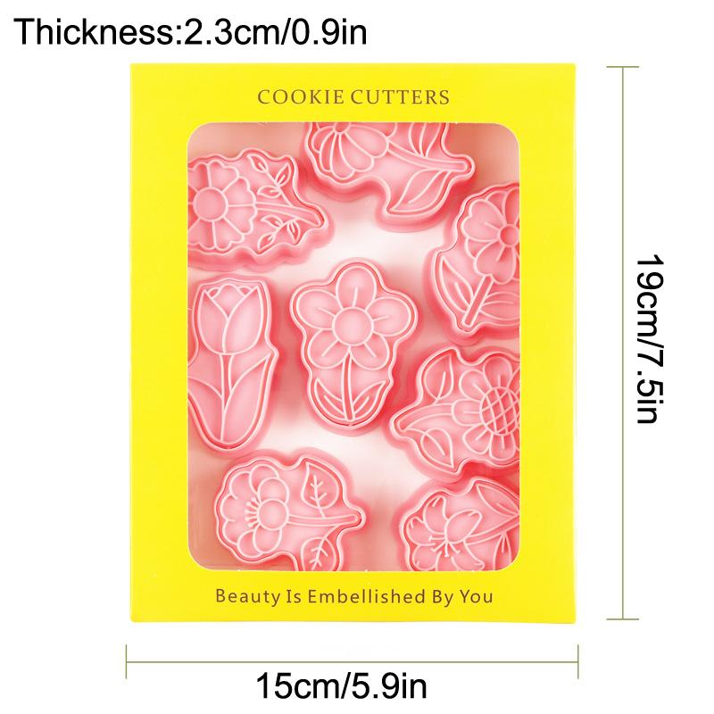 

8Pcs Set Flowers Shape Cookie Cutter Stamp Cartoon Pressable Biscuit Mold Confectionery Cookie Tools Outdoor Tableware