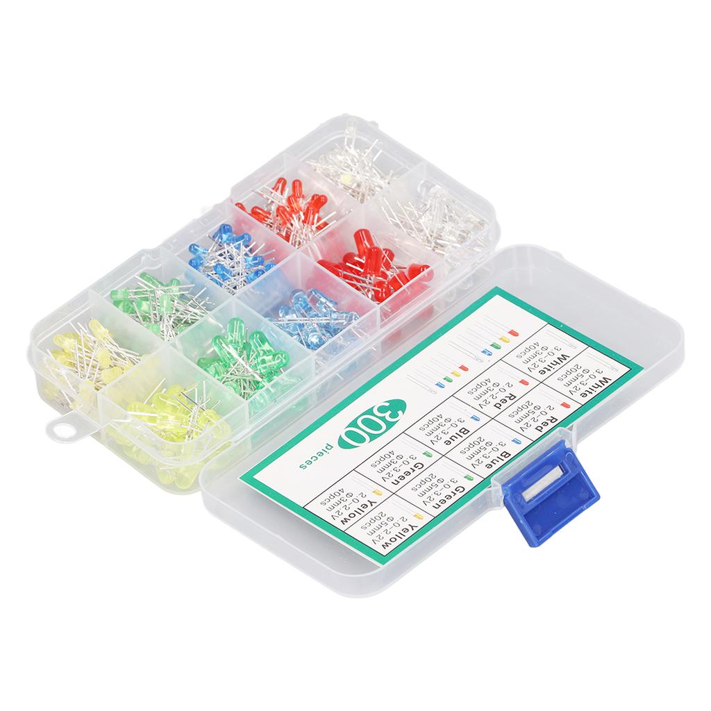 300PCS LED Light Emitting Diode 5 Colors 3mm 5mm Heat Resistant LED Circuit Assorted Kit for Industry