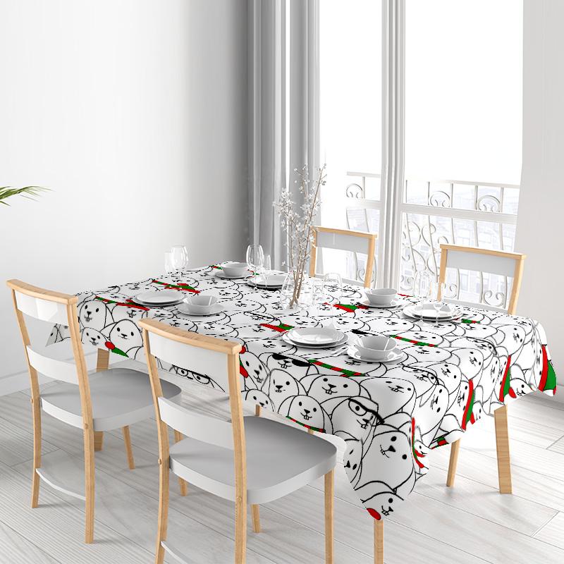Snowman Christmas Tablecloth 3D Printed Festive Dining Cover for Kitchen Home Decor Red/White Pattern Design