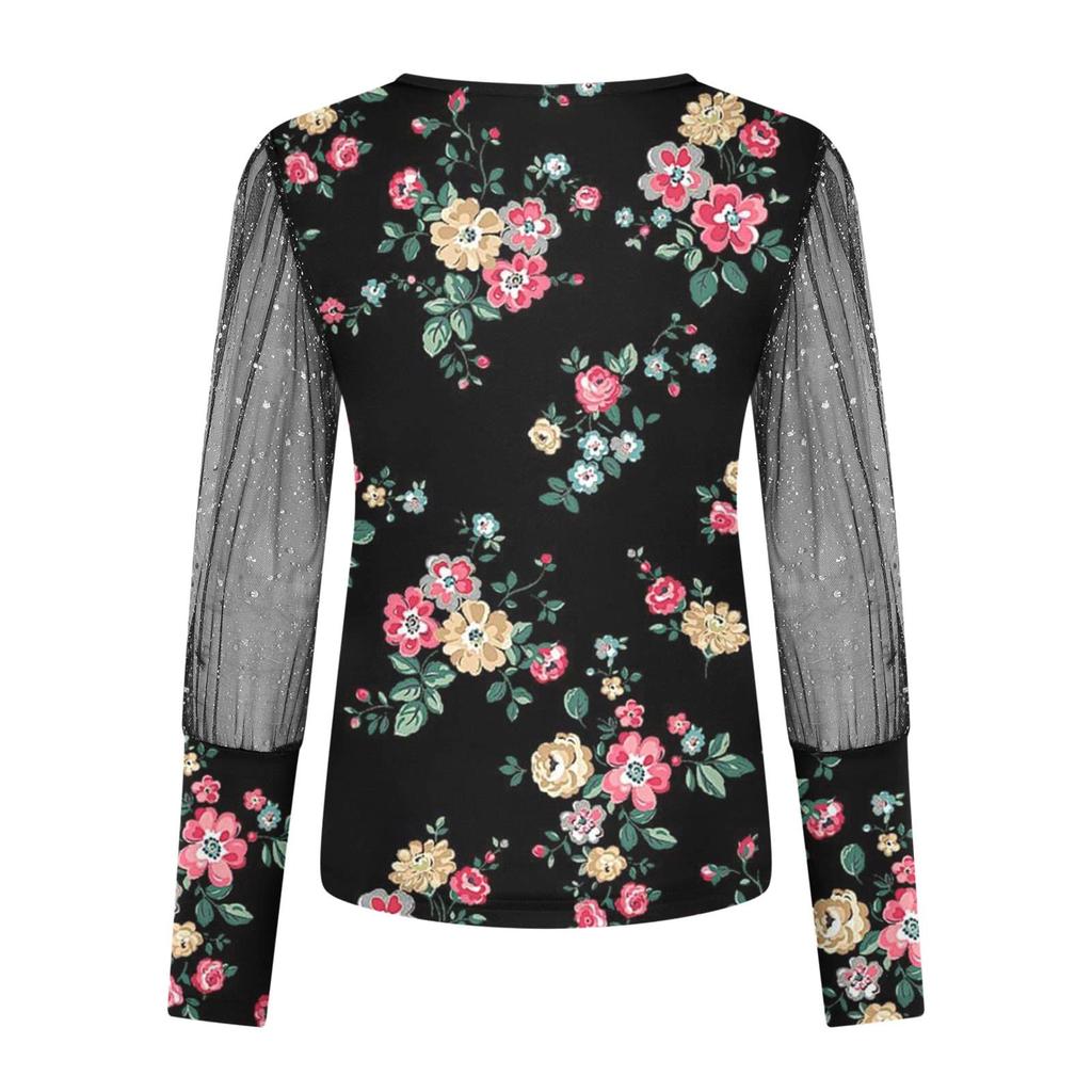 Women Puff Sleeve Tops Crewneck Sequin Casual Blouse Slim Comfy Bottomed Shirts Flexible Pullover