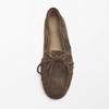 Mrxmus dutit Women Shoes Round Toe Pleated Suede Genuine Leather Loafers Retro Lace Up Bow Boat Shoes