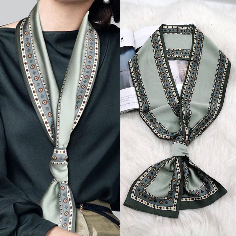 Luxury Design Print Hair Ribbon Scarf Women Neck Tie Bag Scarfs Satin Silk Skinny Headscarves Ladies Foulard Floral Bands