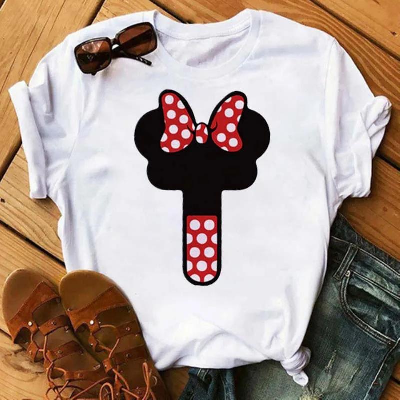 Süßes Disney T-Shirt Cartoon Mickey Maus Damenbluse Damen Oberteile Buchstabendruck T-Shirt Minnie Weißes T-Shirt Locker Mädchen Hippie Kleidung