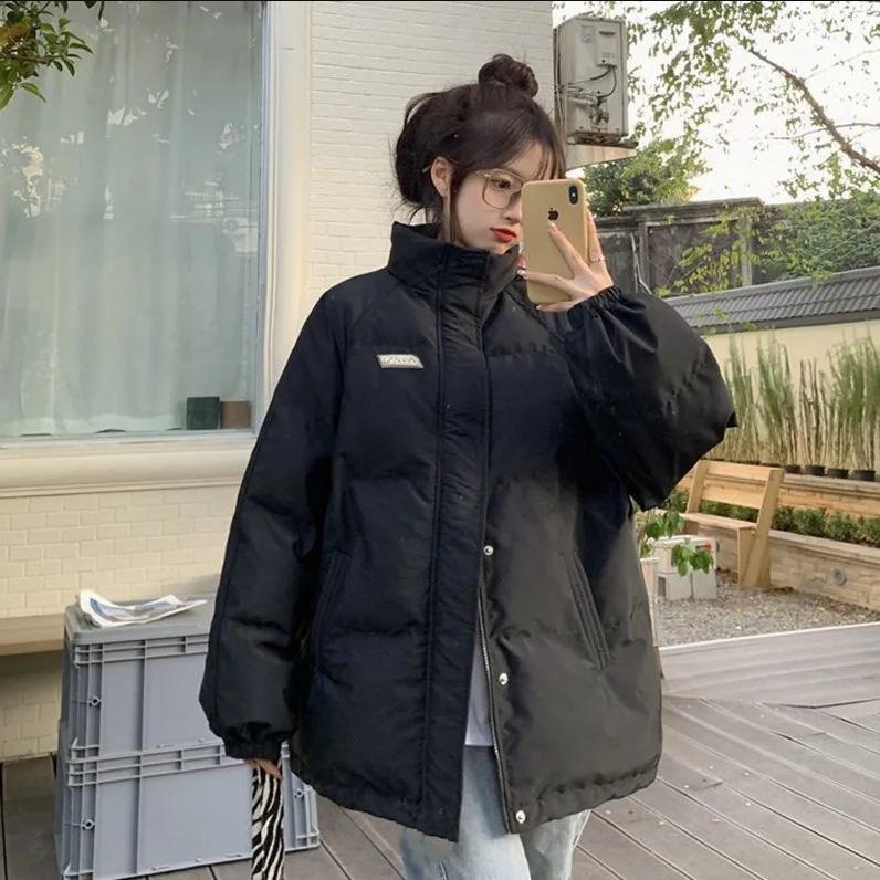 Blue and Black Down Cotton Jacket for Women Winter 2025 Korean Version Loose Off-season Cotton Jacket Design Niche Cotton Jacket