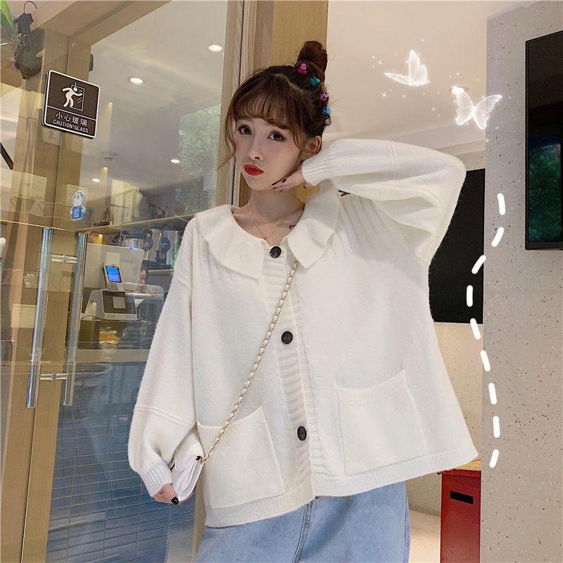 

Core-Spun Yarn Women s Loose Cardigan - Spring/Summer, Long-Sleeved, Doll Collar, Cute Korean Style Sweater.