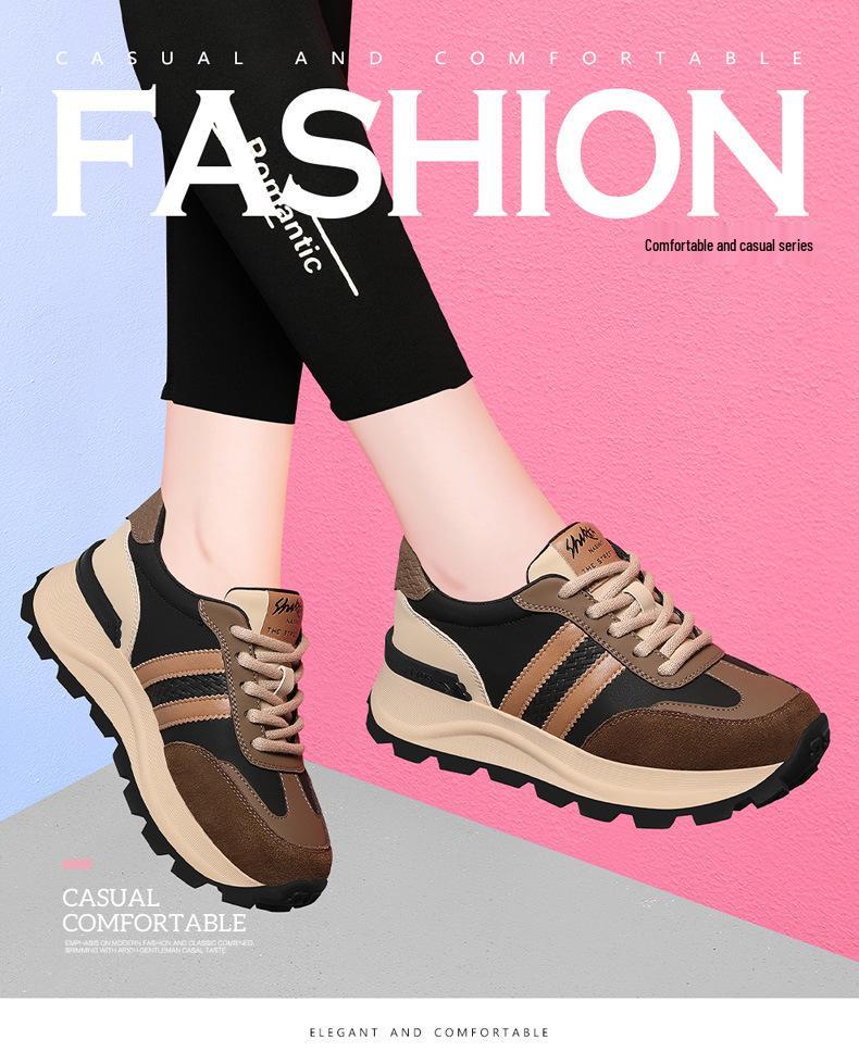 Golden Rabbit Women's Genuine Leather Height-Boosting Casual Sneakers 2024 - Breathable, Versatile Soft Sole Sports Shoes.