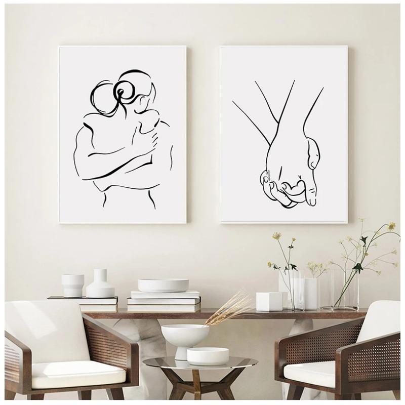 Romantic Love Couple Line Plakáty Líbání Objímání Držet se za ruce Malba na plátně a tisky Nástěnné obrazy do obývacího pokoje