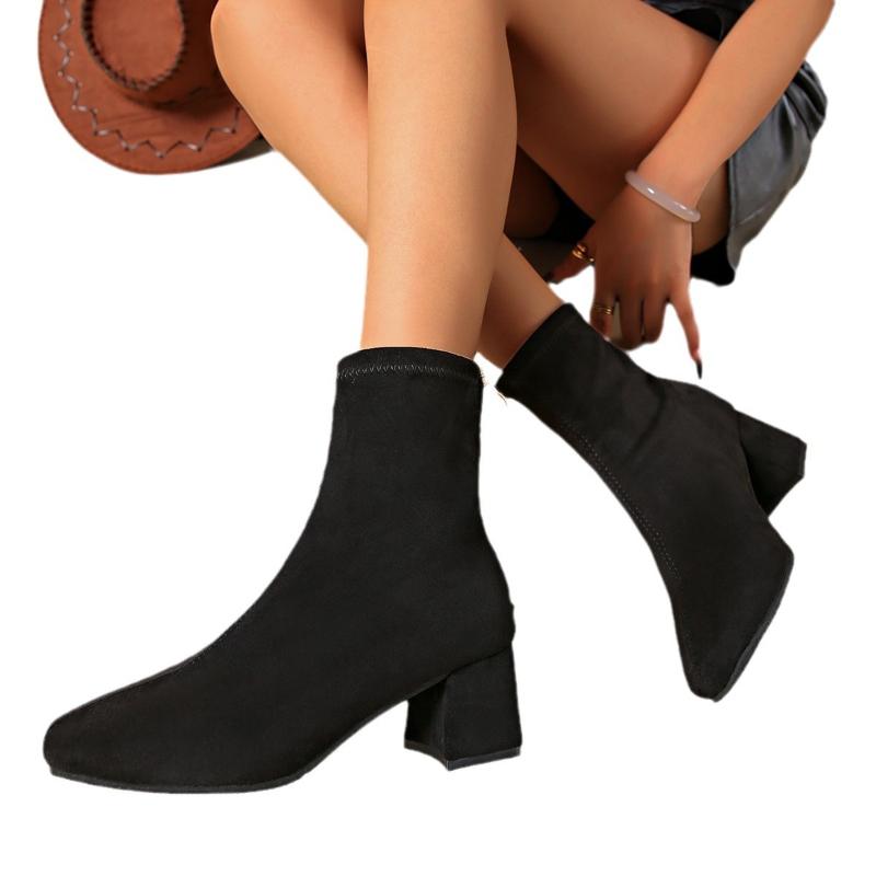 Leopard Print Square Toe Thick Heel Fashion Women's Boots Suede Autumn and Winter High Heels Short Boots Plus Size 35-43