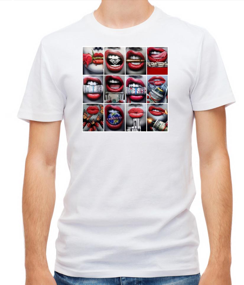 Red Lips Collage Short Sleeve  White T Shirt Men F436