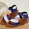 Sandales Boutonnées Grande Taille à Semelles Épaisses Talon Moyen Chaussures Ajourées Talons Compensés Feuille Tongs de Plage