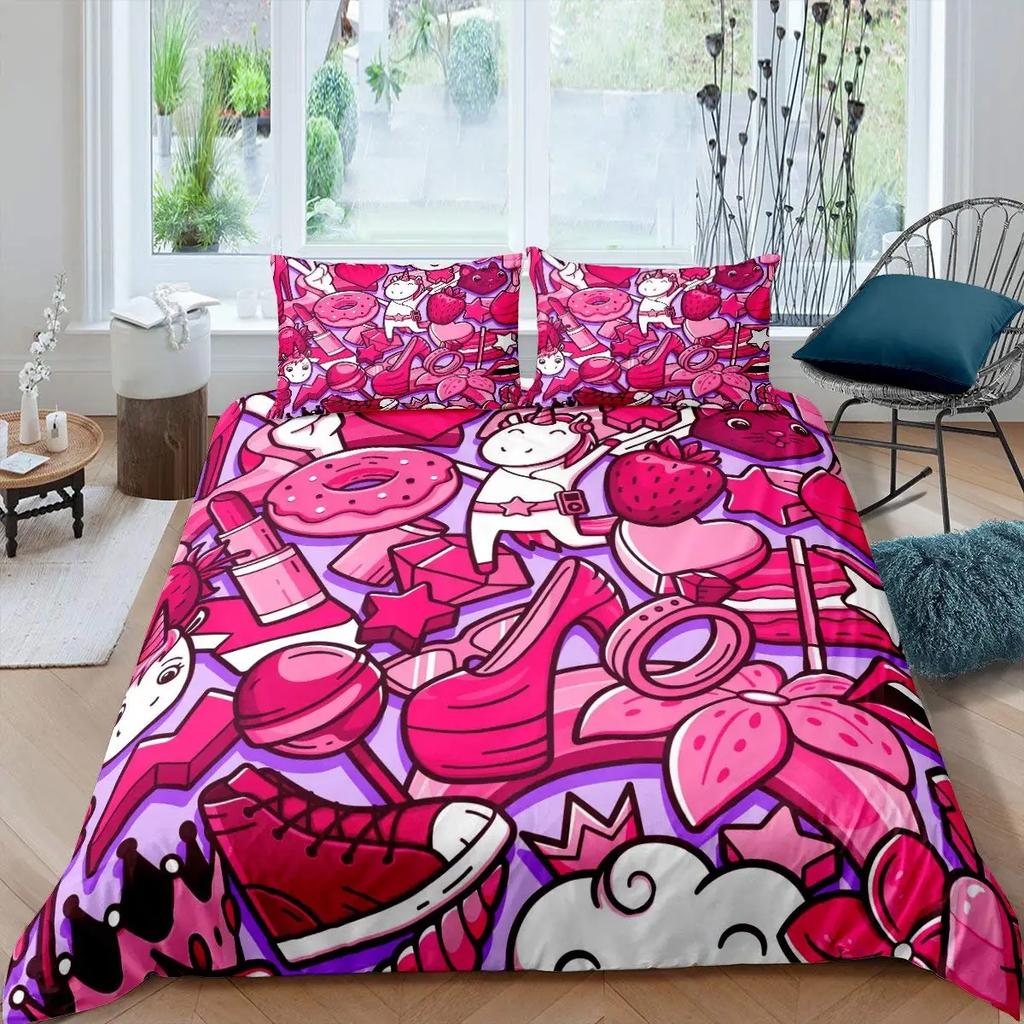 3D Chocolate Dessert Duvet Cover Set Bed Cover Food Candy Donut Cake Comforter Quilt Cover With Pillowcase For Kids Children Bed