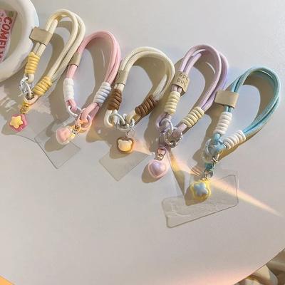 1 Piece Chic Korean Phone Lanyard for Keys Kawaii Bear Bunny Heart Star Phone Strap with Gasket Patch Key Ring Earphone Pendat